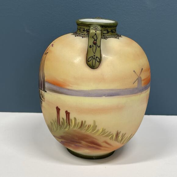 Old Noritake Handpainted Vase & Dish Sailing Ship Windmill Japan - Picture 3 of 16